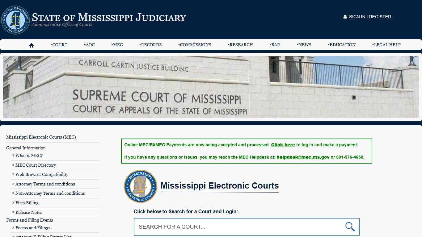 Mississippi Electronic Courts (MEC) - State of Mississippi Judiciary