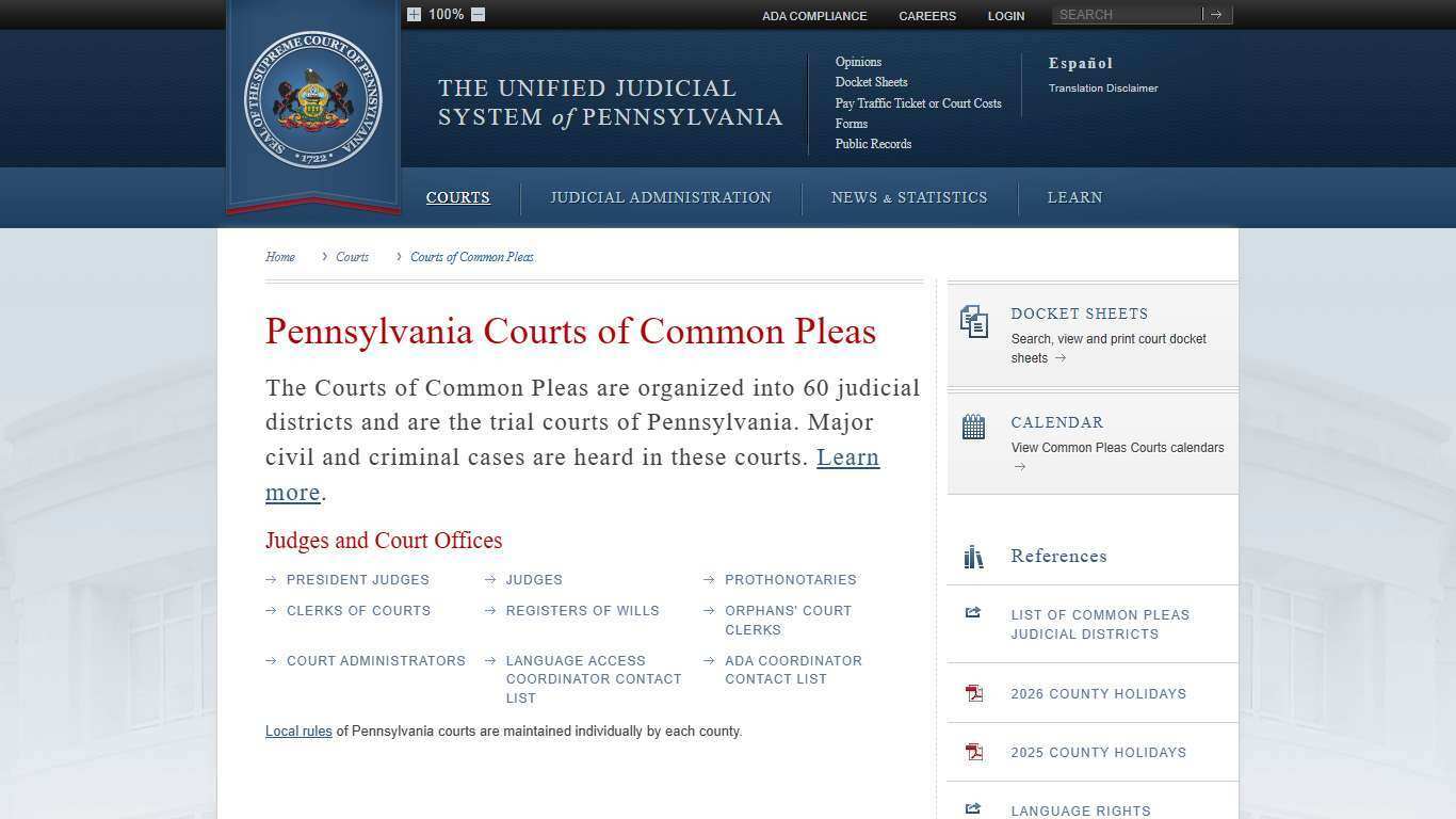 Courts of Common Pleas | Courts | Unified Judicial System of Pennsylvania